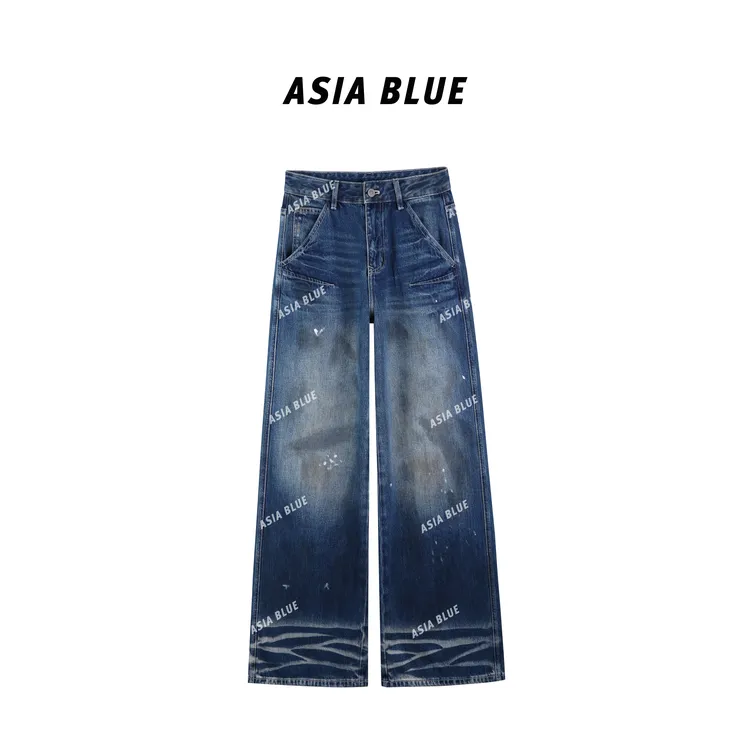 【ASIA BLUE】· 轻云 · 秋季无弹重工水洗脏脏裤阔腿牛仔裤YW90035