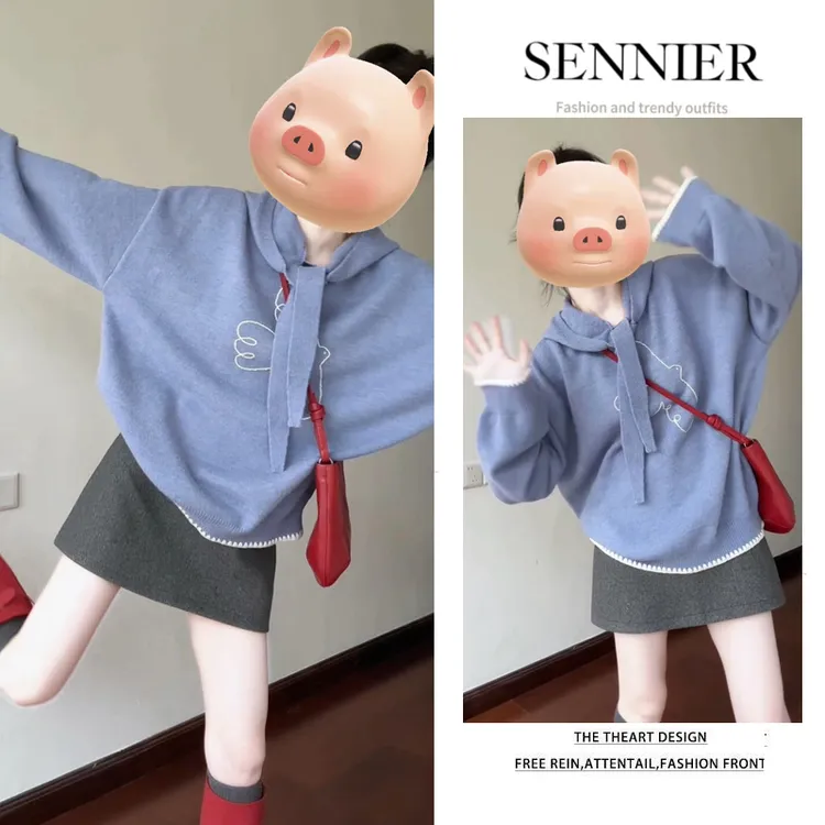 2025秋季韩系穿搭女时尚设计感减龄宽松上衣百搭高腰短裙两件套