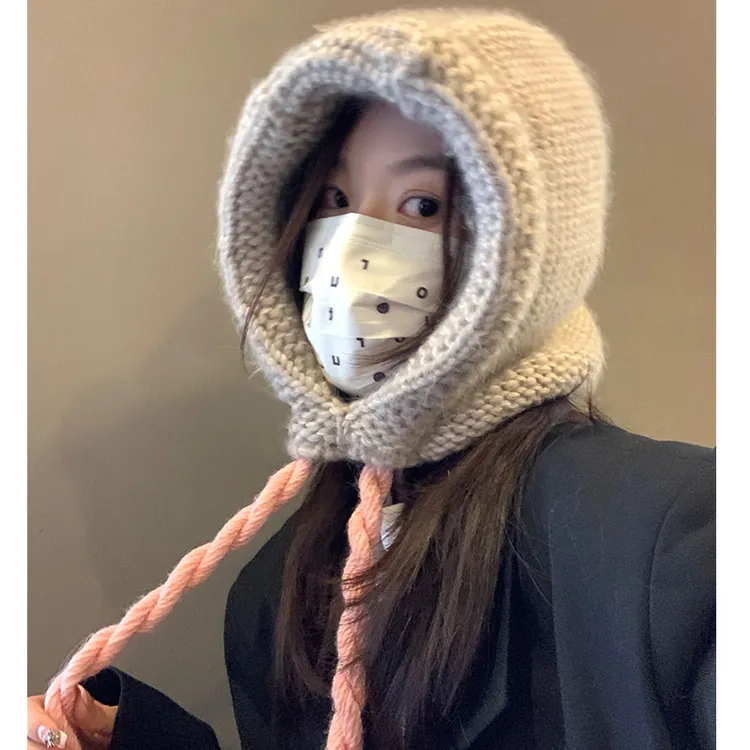巴拉克拉法帽子女秋冬新款保暖护耳毛线针织帽套头帽显脸小百搭潮