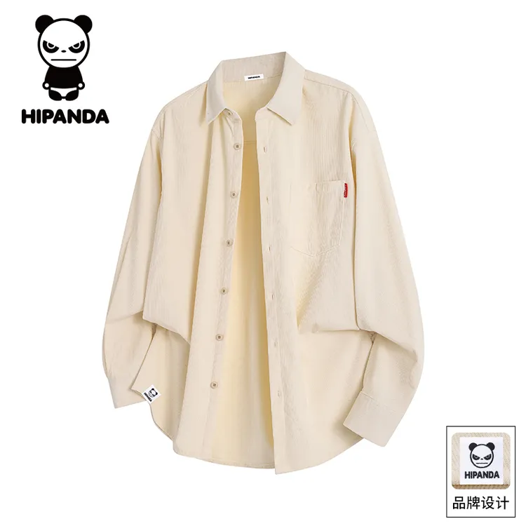 Hi Panda你好熊猫灯芯绒美式衬衫男士秋季新款宽松休闲百搭上衣服
