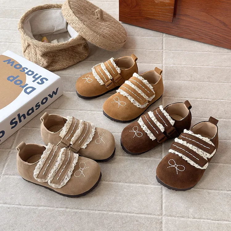 ABC女童小皮鞋春秋款宝宝蕾丝花边勃肯鞋小女孩公主鞋洛丽塔单鞋z