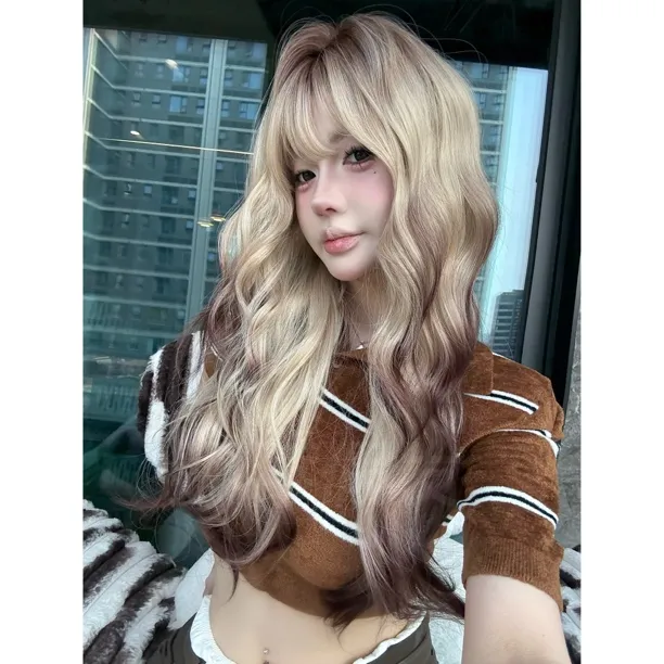 【暹罗长卷卷】齐刘海中长水波纹氛围感加大头皮女生全头套假发