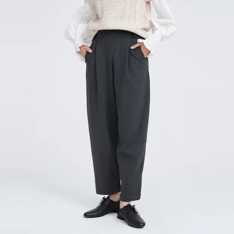 S·DEER圣迪奥女装时尚休闲百搭松紧拼接压褶插袋休闲裤S221Z0805