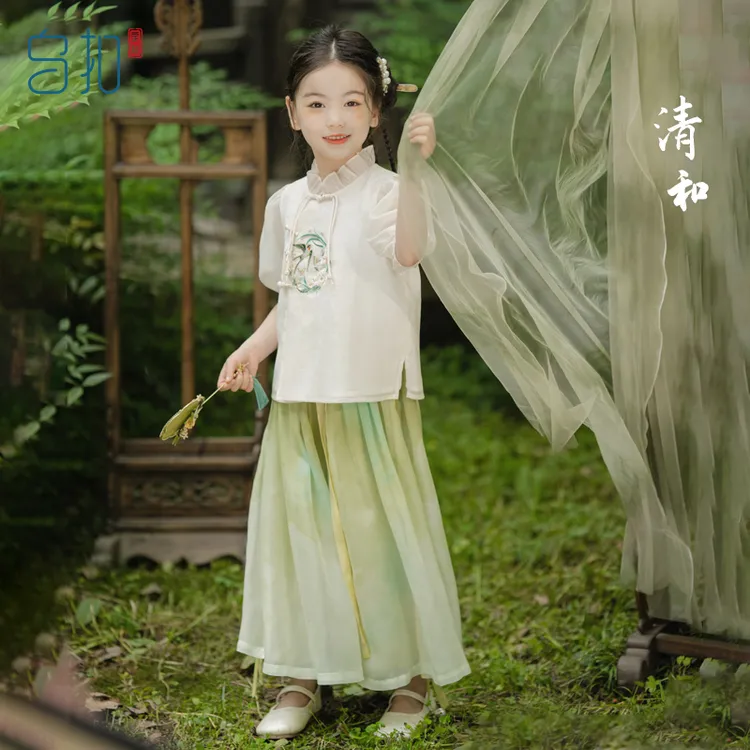 乌扣清和 儿童汉服新中式国风童装夏季薄款古风改良汉服两件套