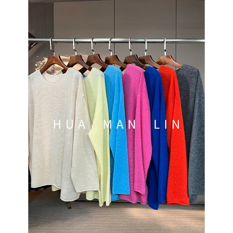 【花满林】七色圆领净版秋冬山羊绒长袖阔版上衣58116【克重200左右】