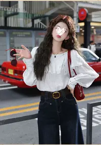 条纹设计长袖衬衫女早秋宽松百搭通勤休闲衬衣