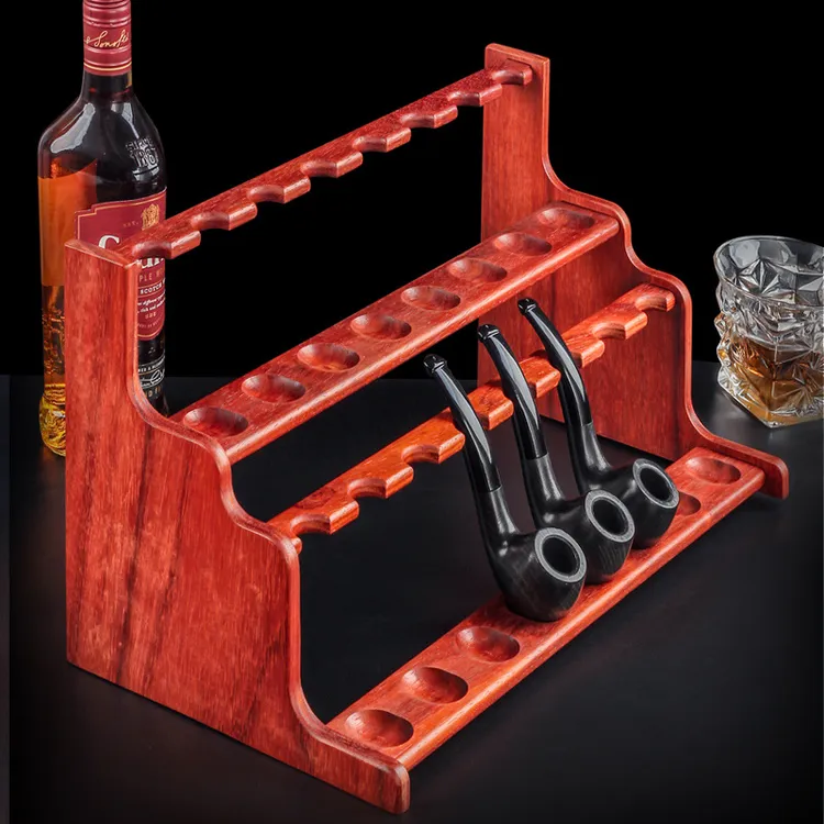 双层花梨木实木烟斗展示架烟斗座16位烟斗收纳架烟斗烟具配件收纳