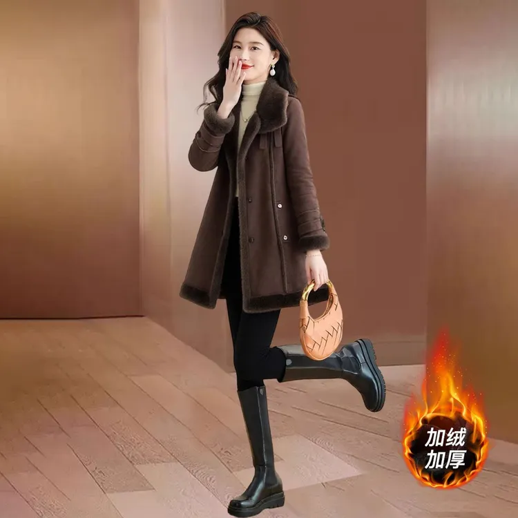 品牌格纹小个子毛呢外套秋冬2025今年新款中长款加绒加厚呢子大衣