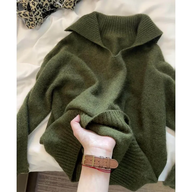 秋冬套头毛衣女长袖绿色厚款秋季宽松针织衫韩版时尚网红冬季上衣