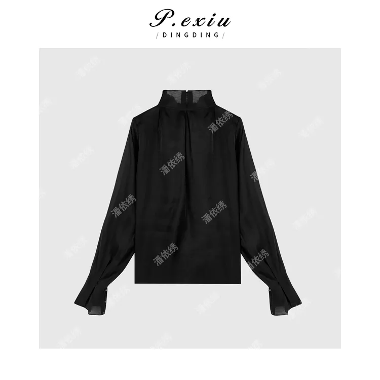PanYiXiu/潘依绣天丝法式精致优雅半高领长袖衬衫 W-62840