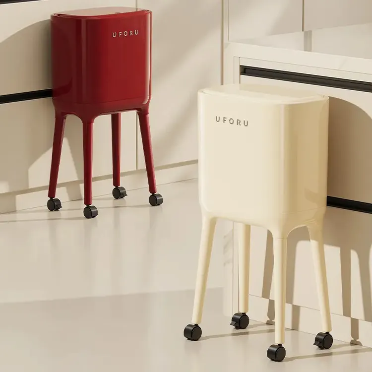 轻奢带脚垃圾桶家用厨房高脚可移动垃圾收纳桶大容量免弯腰