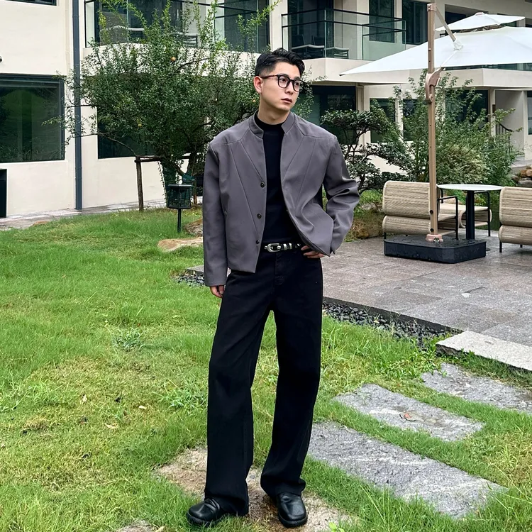 GP2 2025aw高级感廓形磁吸扣立领西服上装秋时尚垂顺线条西装外套