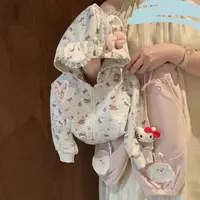女童套装秋装2025新款小童女宝宝洋气可爱卡通长袖开衫连帽外套潮