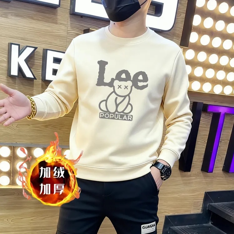 男士美式痞帅印花卫衣秋冬加绒加厚宽松圆领长袖潮牌休闲百搭上衣