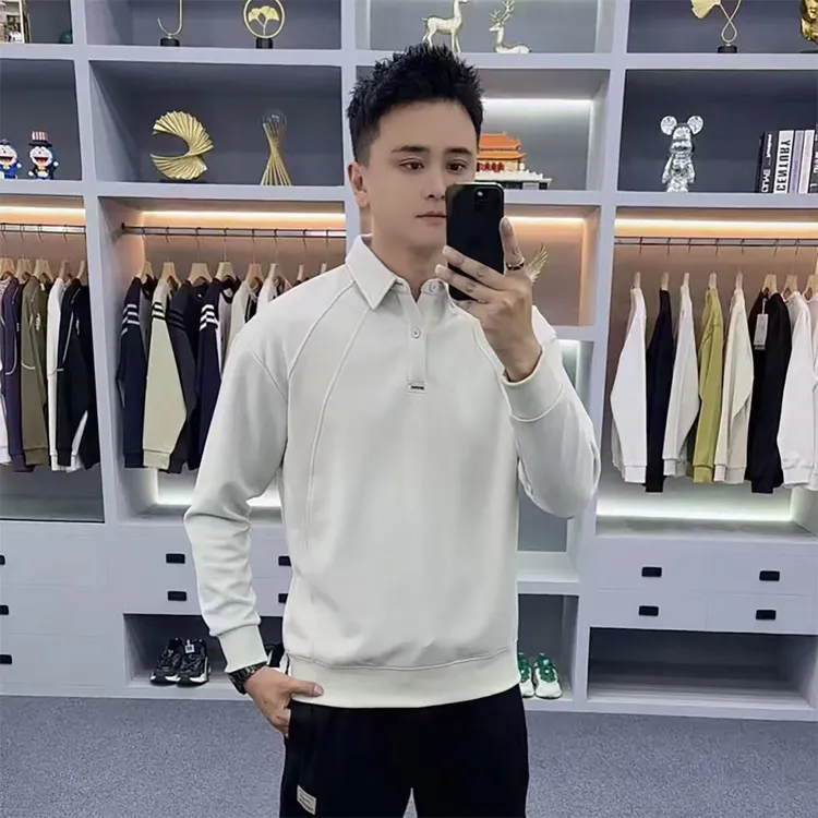 男士秋装男款2025新款爆款polo衫翻领纯色加绒加厚打底卫衣59003