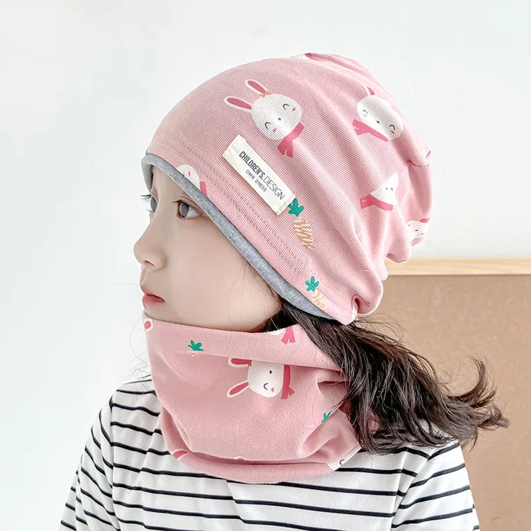 韩版纯棉儿童堆堆帽男女童保暖套头帽子围脖秋冬季亲子防风护耳帽