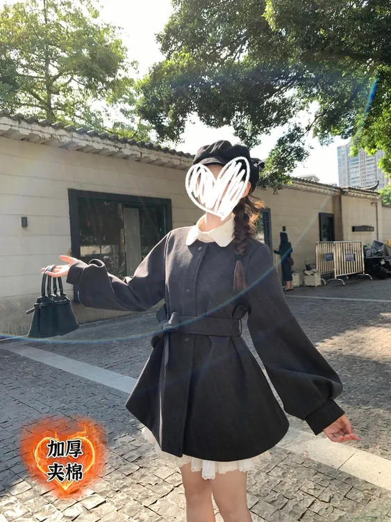 冬季加厚款毛呢外套女2025新款显瘦灯笼袖小个子大衣爆款短外套