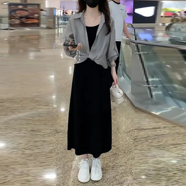 今年流行的夏装套装女防晒衬衫吊带连衣裙时尚减龄显瘦遮肉两件套