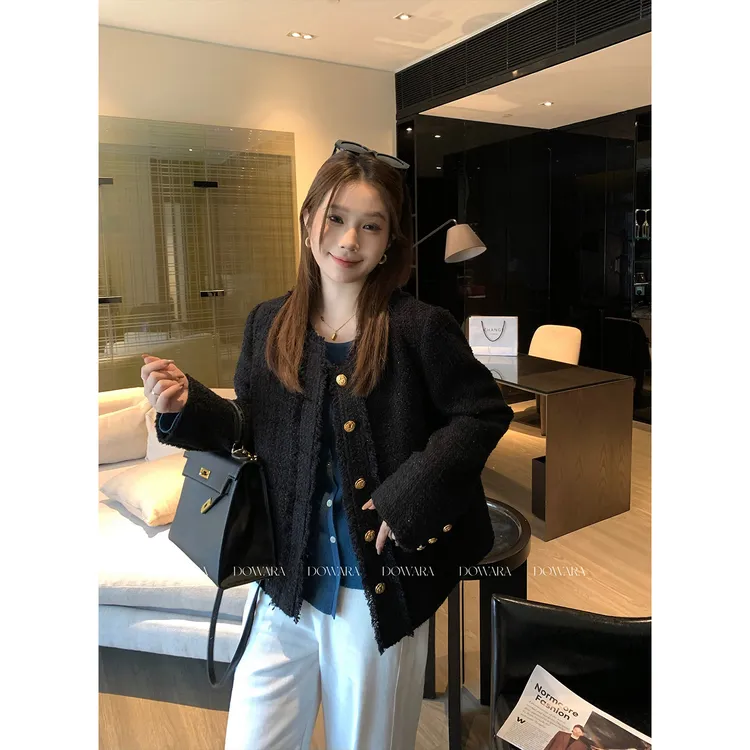 现货大婉酱微胖定制【枫林晚香】韩系小香风夹棉外套秋冬上衣0123D 