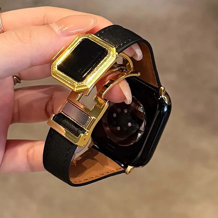方糖彩钻磁吸扣皮质苹果手表表带适用于Apple watch789iwatch10SE