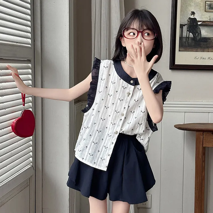 女童夏装套装2025新款儿童洋气无袖上衣女大童夏季薄款短裤两件套
