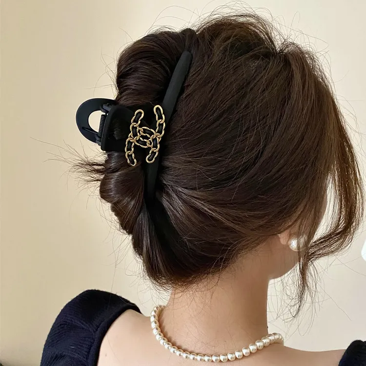 法式小香风字母发夹气质双C盘发抓夹大号网红后脑勺鲨鱼夹子发饰