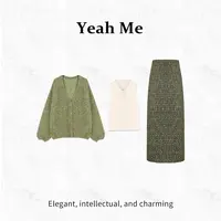 Yeah Me/也觅【青草蛋糕】秋冬新款森系慵懒感甜美羊毛半身裙套装女