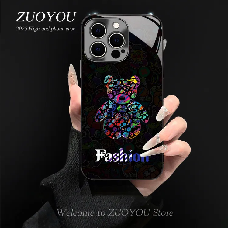 花艺小熊防摔壳适用苹果16pro华为vivo小米oppo手链手机壳