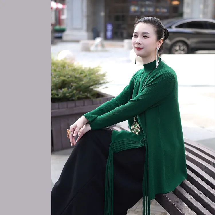 绪调【‌松烟裁风】羊毛秋冬精纺超细纱线针织长袖上衣外套XD1029S