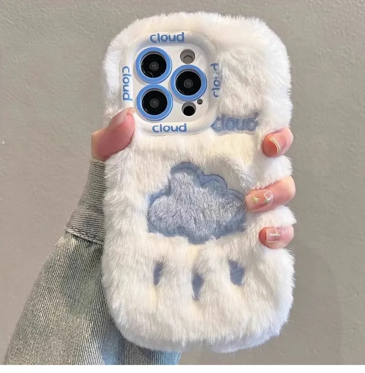 白毛绒Cloud云朵蓝适用于苹果17手华为mate80马马年红色手机壳