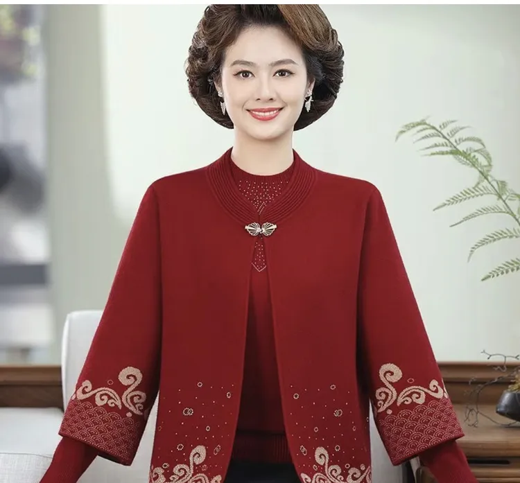 1103新款秋装针织外套新款时尚洋气开衫两件套中老年春秋毛衣套装