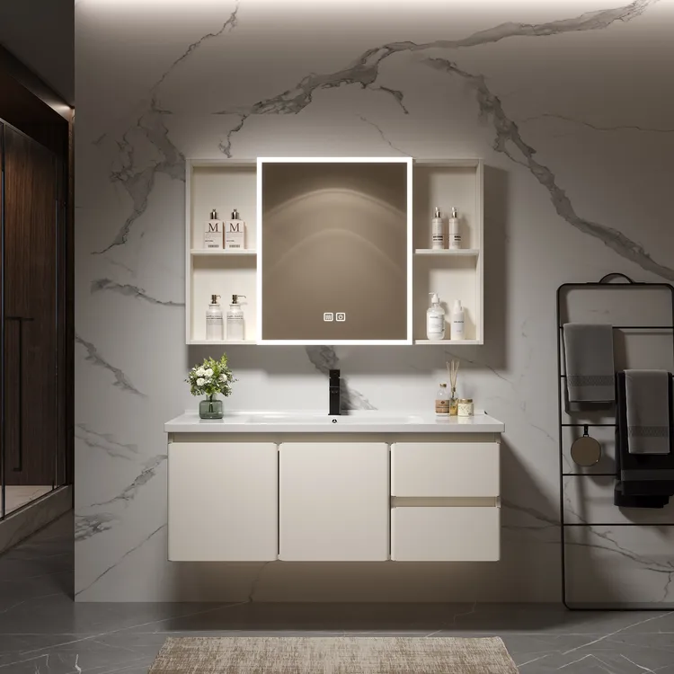 瓷小满双11双促C2奶油风小双抽屉不锈钢蜂窝铝浴室柜卫生间组合