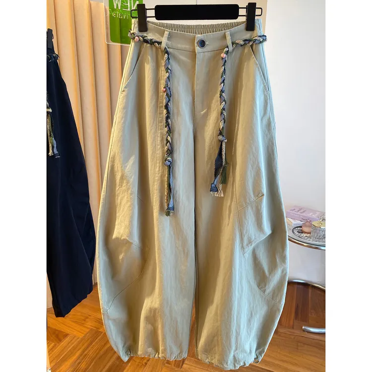 大码女装胖mm200斤工装弯刀阔腿裤女秋季宽松休闲裤香蕉裤镰刀裤