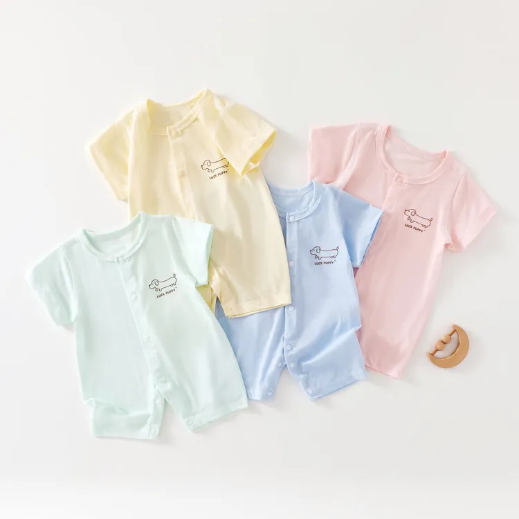 婴儿连体衣莱赛尔纤维短袖夏季薄款透气清爽睡衣宝宝空调服哈衣