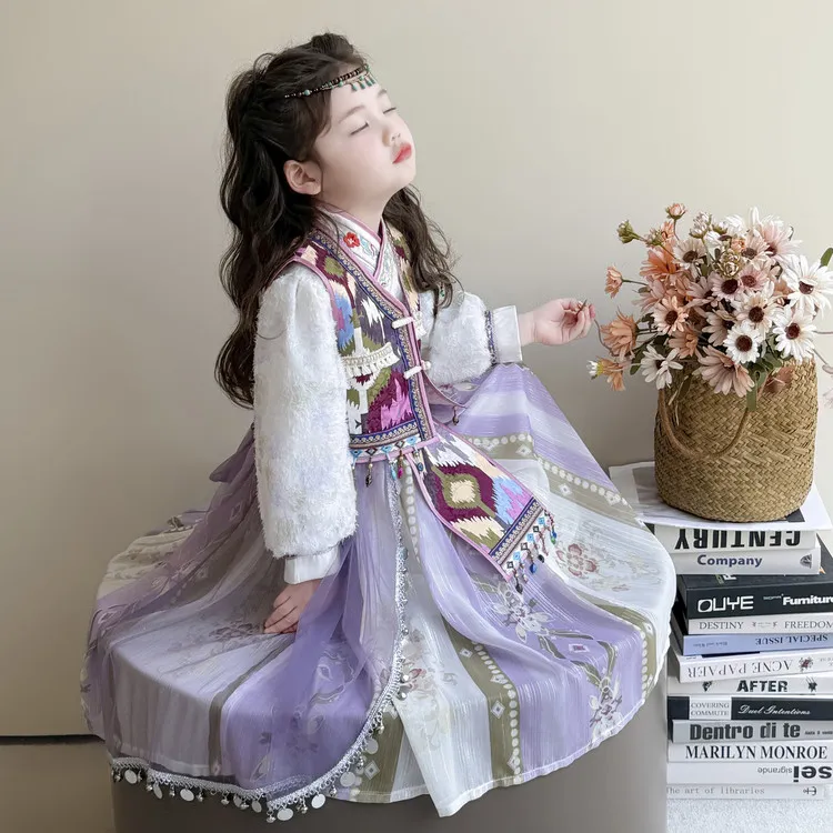 女童汉服秋季国风2025新款中秋节古装儿童裙子女孩古风公主连衣裙