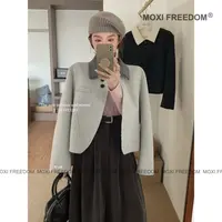 【雾都晚宴】A2新款上新小个子拼色短款双面羊毛呢大衣外套女装