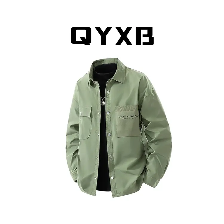 【品牌正品现货】QYXB港风翻领男士衬衫秋季新款字母宽松大码外套