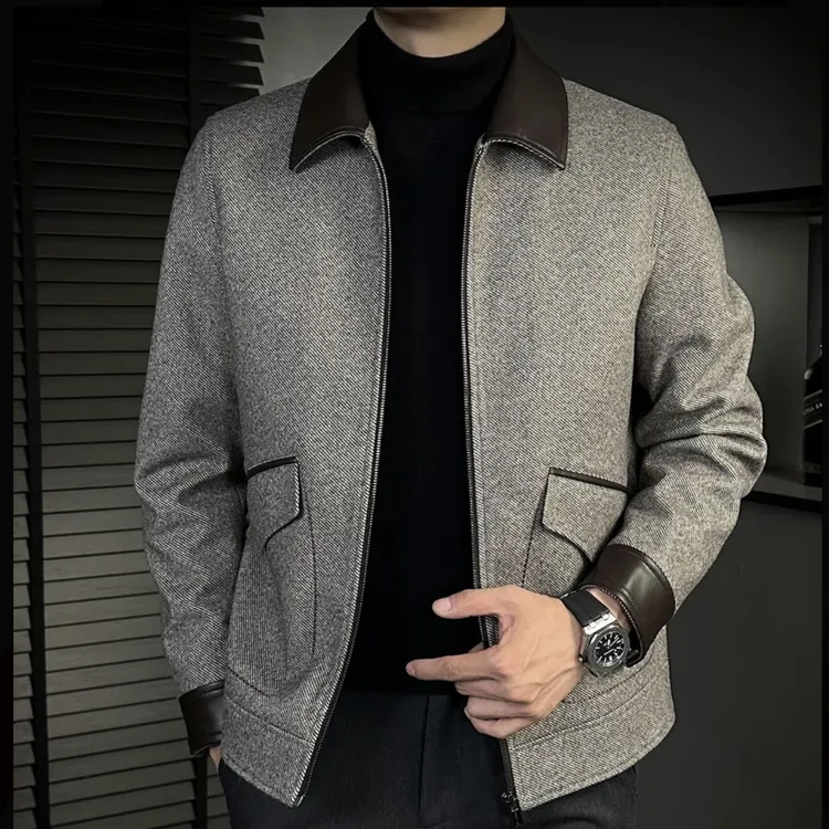 时尚百搭款·人字纹配皮款 | 休闲夹克‖25男士秋冬新款·轻奢系列KN