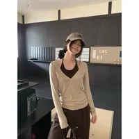 XVRV带胸垫挂脖长袖内搭T恤女2025秋季新款穿搭打底衫上衣
