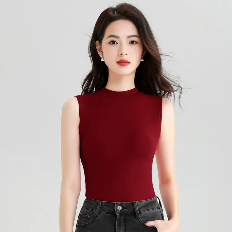 半高领红色吊带背心女秋冬内搭修身打底可外穿气质加绒无袖上衣女