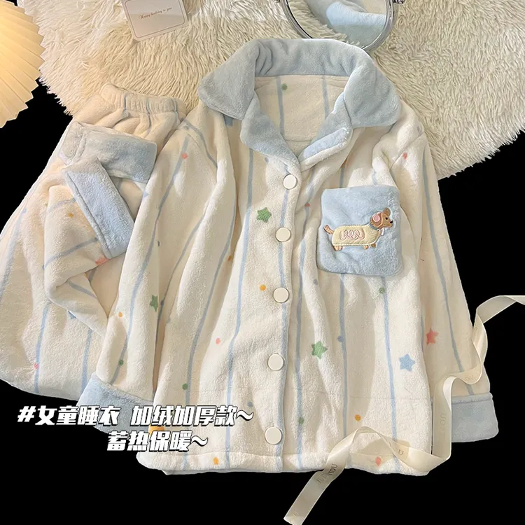 加绒加厚款秋冬季儿童2025新款睡衣女法兰绒女童冬款珊瑚绒家居服