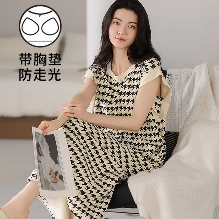 自带胸垫一体睡裙女士夏季薄款无袖背心大码防凸点休闲家居服睡衣