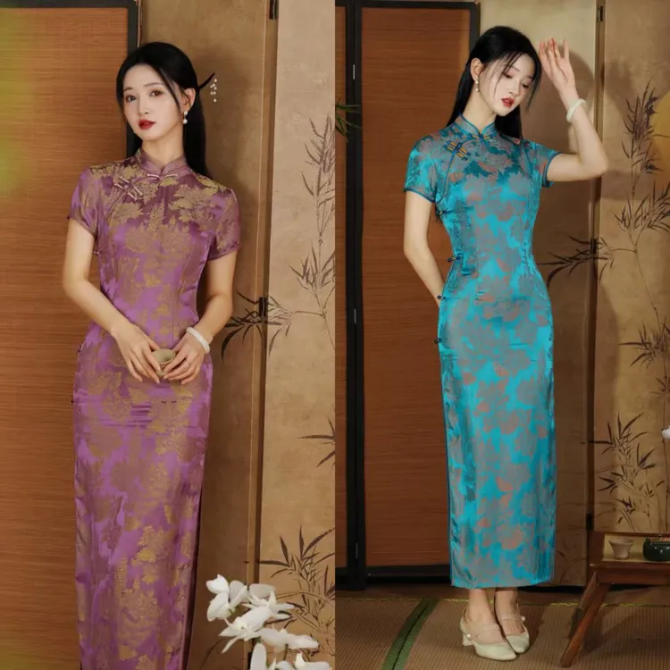 2025夏季薄款新中式国风送考富贵旗袍华贵洋气-裙长1.3米