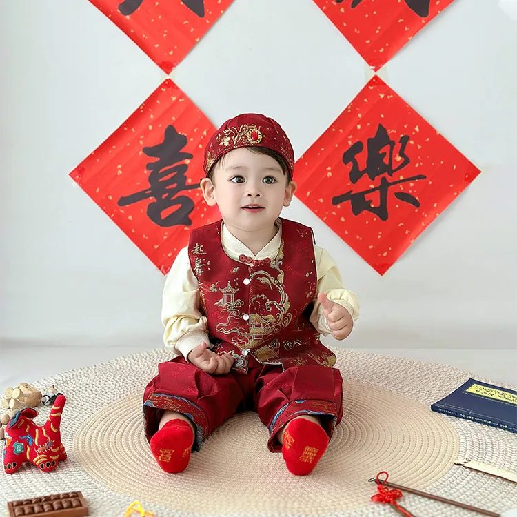 宝宝高端周岁礼服满月百日宴周岁宴唐装婴儿男宝礼服中国风秋装潮