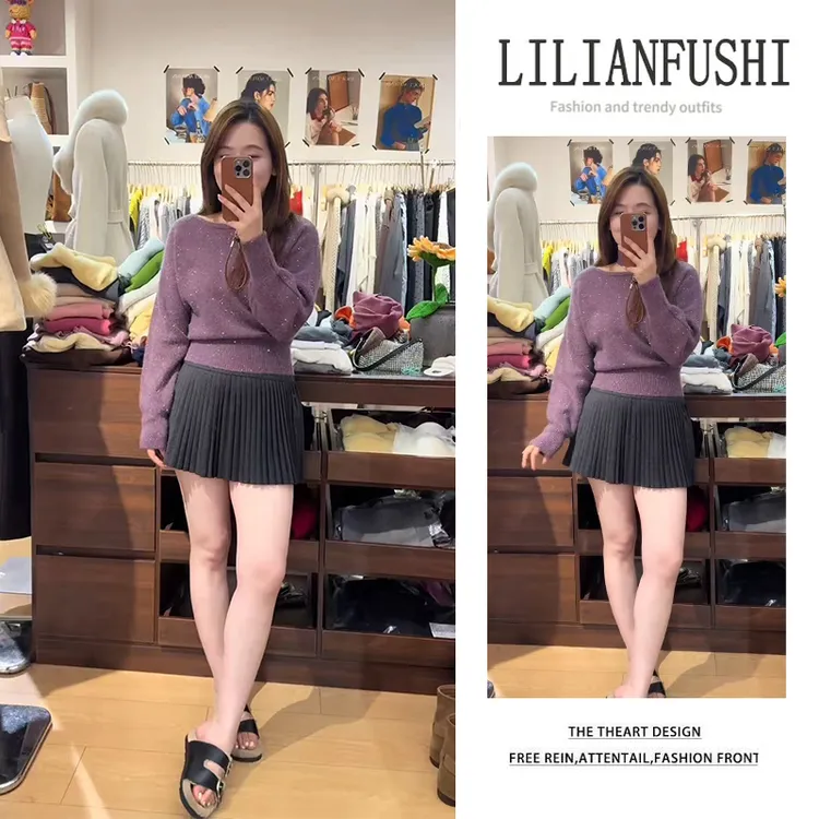 韩系氛围感穿搭2026早春新款镶钻气质时尚百搭毛衣气质短裙两件套