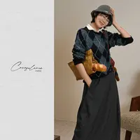 韩彬彬"蓝凌花"软黃金羊绒细腻亲肤复古菱格秋冬王炸毛衣2534-6