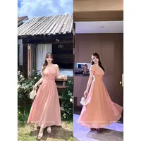 DCL麦822372-1【层叠浪漫】 夏季假两件粉色淑女吊带连衣裙大摆长裙