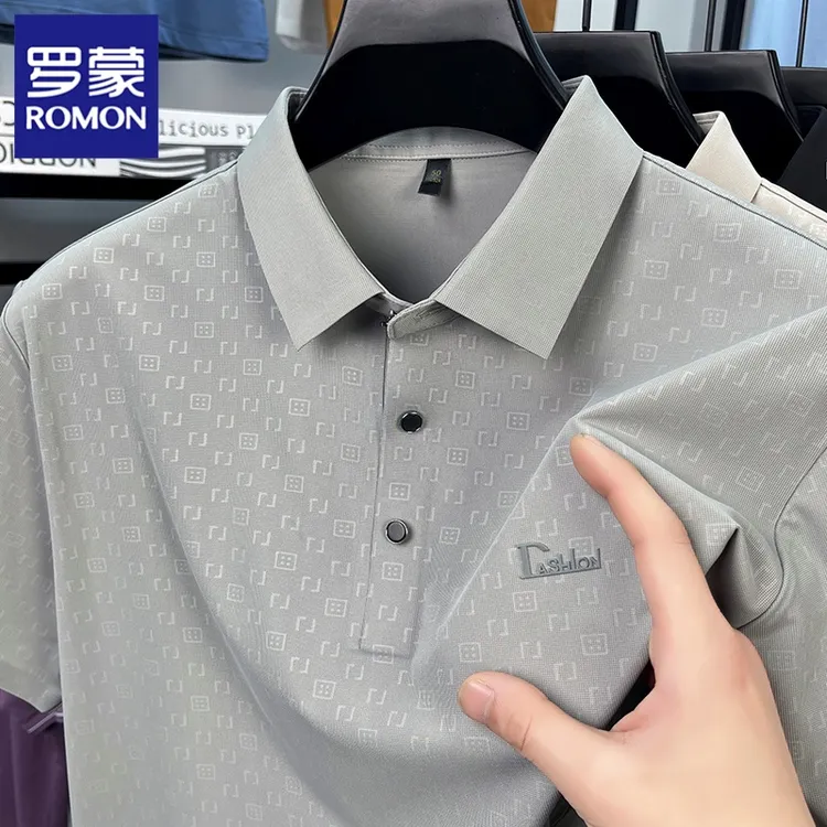 罗蒙夏季新款男士短袖翻领POLO衫高品质高端透气宽松百搭亲肤抗皱