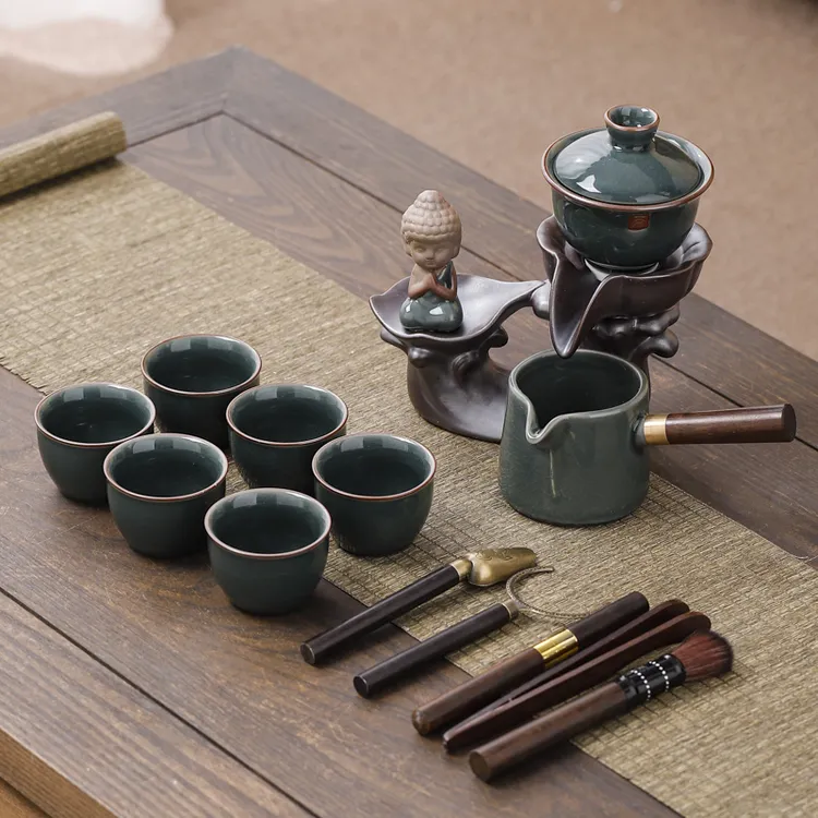 高档懒人茶具套装家用自动泡茶神器陶瓷茶杯轻奢复古手工创意简约