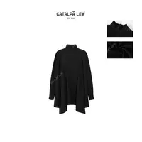 CatalpaLew「邬云」墟生美学羊毛结构感斜摆披肩长款衬衫#C53466